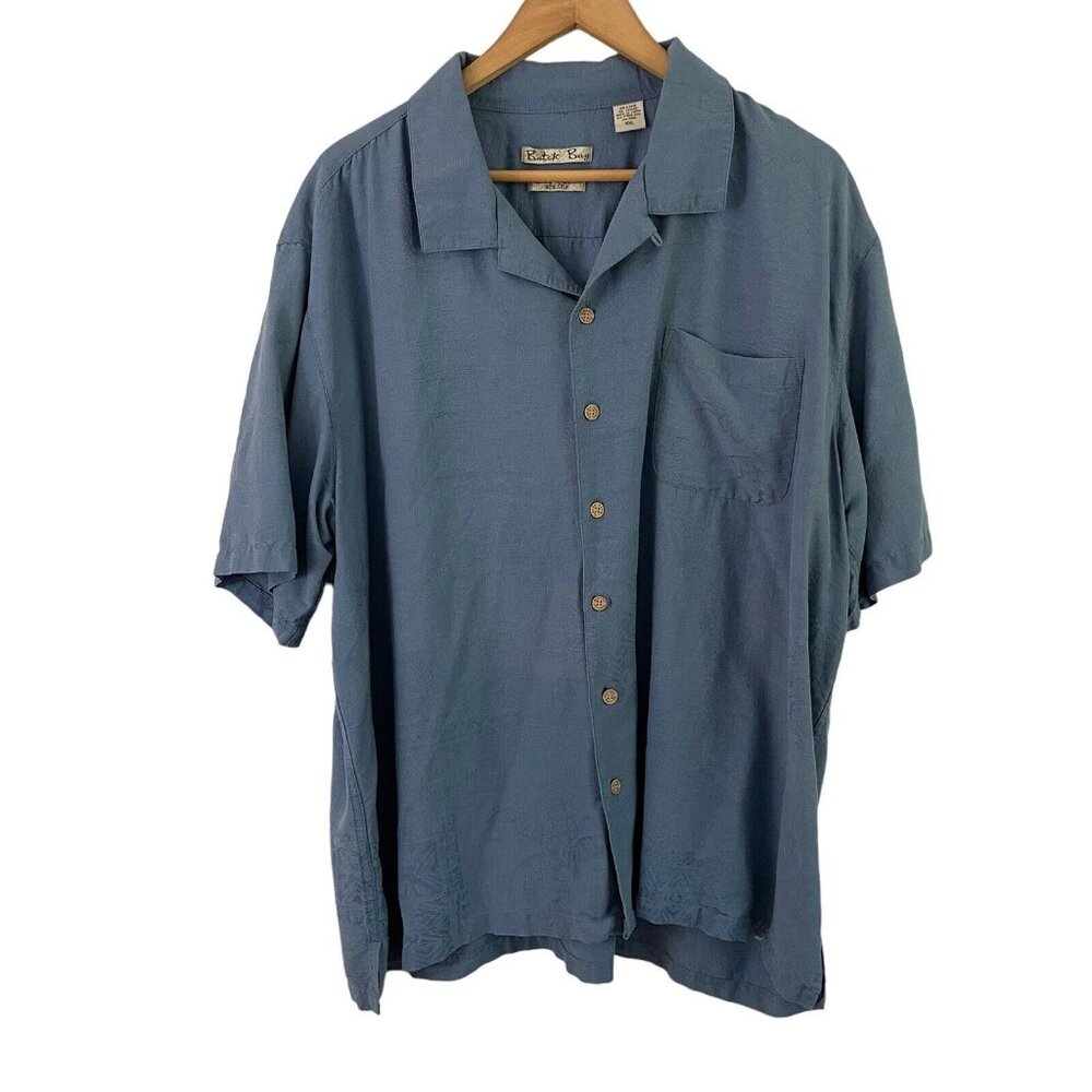 Batik Bay Men's Blue Short Sleeve Button Front Silk Hawaiian Shirt Size XXL